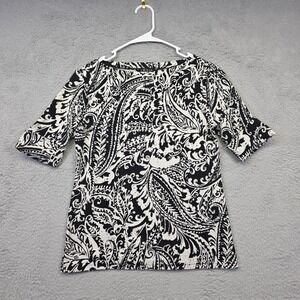 LRL Lauren Ralph Lauren Top‎ Womens Petite PM Boat Neck Knit Paisley Boho Preppy
